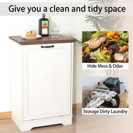 TDLEAYYD 13 Gallons Tilt Out Trash Cabinet, Hidden Trash Can Cabinet Wooden Tilt Out Pet Proof Hidden Trash Bin Cabinet for Kitchen Living Room (White)