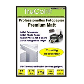 50 Sheets on Both Sides DIN A4 275 g/m² Premium Matt Photo Paper Matt – Immediately Dry – Waterproof – Brilliant White – Very High Colour Brilliance for Inkjet Printers, Flyer Paper, Brochure
