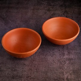 SWADESHI BLESSINGS Exclusive Range Unglazed Clay Serving Bowl Set/Terracotta Bowls/Earthen Snack Bowl/Small Yogurt Pots/Mud Bowls, 4.5Inches(Set of 2)
