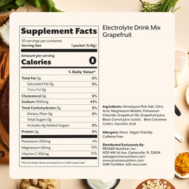 ProMix Nutrition Electrolytes Powder Hydration Packets | Himalayan Pink Salt, Magnesium, Potassium, Vitamin C | Sugar Free - 30 Count