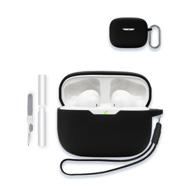 Case for JBL Vibe Beam 2 - True Wireless Noise Cancelling Earbuds, Soft Silicone Protective Portable Scratch Shock Resistant Shell with Cleaner Kit & Carabiner & Lanyard for JBL Vibe Beam 2，Black