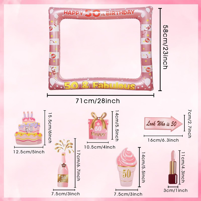 50th Birthday Photo Booth Props, Rose Gold Birthday Decorations for