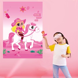Zhangguanlidai Cowgirl Birthday Party Decorations,Pin The Boot on The Cowgirl Game,Disco Pink Cowgirl Western Horse Party Decorations Favor Supplies.