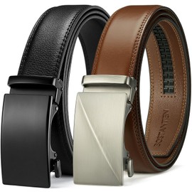BOSTANTEN Ratchet Leather Belt For Men 2 Pack Dress and Casual with Adjustable Buckle, Trim to Fit