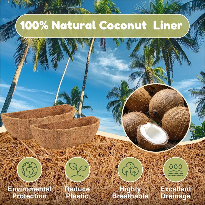 4 Pcs 24" Trough Coco Liner for Planter, 100% Natural