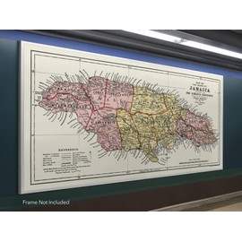 Map of the Island of Jamaica Prepared for the Jamaica Handbook - Mapa de la Isla de Jamaica by Stanford's Geographical Establishment circa 1893 - measures 24 inches x 48 inches (610 mm x 1219 mm)