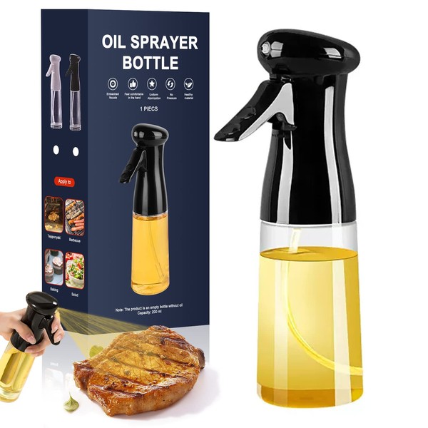Olive Oil Sprayer for Cooking - 200ml Olive Oil Mister Glass Oil Spray Bottle, Refillable Food Grade Oil Vinegar Spritzer Sprayer Bottles for Kitchen, Air Fryer, Salad, Baking, Grilling, Frying