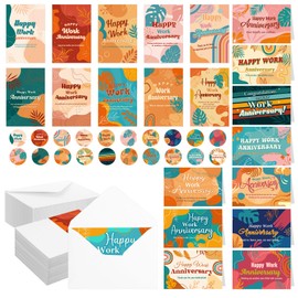 Motiskyy 100 Sets Happy Work Anniversary Cards with Envelopes and Stickers Employee Anniversary Cards 20 Design 4 x 6 Inches Staff Business Appreciation Gifts for Employees(Retro Style)
