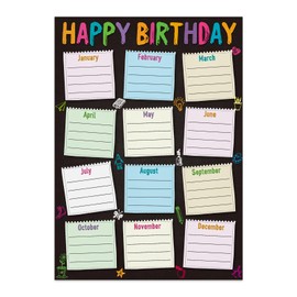 GMEMNOV Birthday Chart Poster for Classroom - Happy Birthday Poster Reusable Birthday Calendar Laminated Class Birthday Chart Bulletin Board Decorations Back to School Teacher Supplies