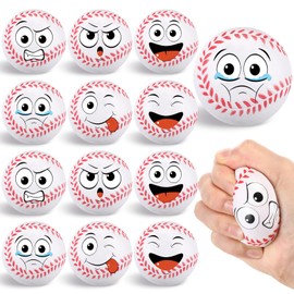 Arrowbash 12 Pcs Mini Face Stress Balls 3.25'' Sport Stress Balls Face Squeeze Balls Foam Balls for Stress and Anxiety Relief Balls for Party Favors Birthday Gift Decoration(Baseball)