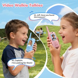 Video Walkie Talkies for Kids, 2 Pack Rechargeable Video Intercom Kids Walkie Talkies, Long Range Two Way Radio with 4 Voice Effects, Kid Indoor Outdoor Toys Birthday Gift for Age 3-12(Blue/Pink)