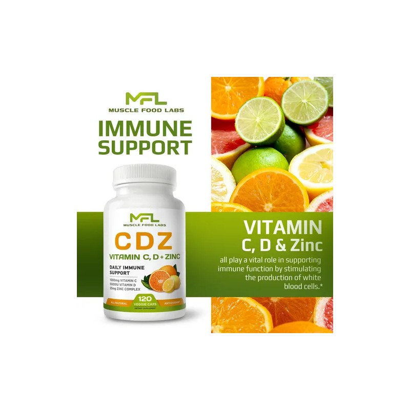 Muscle Food Labs Vitamina C 1000mg D3 Zinc 120 Cápsulas