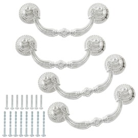 Kyuionty 4 Pack Bail Pull Handles, 2.75 Inch Hole Center Vintage Antique Drop Drawer Pull Swing Cabinet Dresser Handles (Silver, Total Length: 3.74 inch)