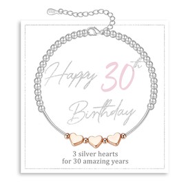 FENNELISA 30th Birthday Gifts for Women,Sterling Silver Heart Bracelet for Women Thoughtful 30th Birthday Gifts Ideas with Cards for Mum Daughter Ladies Sister Wife