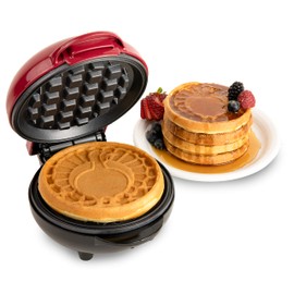 Nostalgia MyMini Personal Electric Heart Turkey Waffle Maker, 5-Inch Cooking Surface, Waffle Iron for Hash Browns, French Toast, Grilled Cheese, Quesadilla, Brownies, Cookies, Red