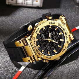 Lige Luxury Men Watches Quartz LED Digital Date Week Waterproof Sport Man Wristwatch