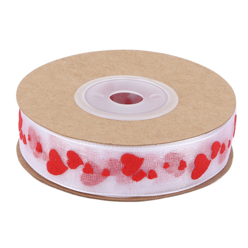 2pcs Red Ribbon 1.5cm/0.6in Wide Heart Pattern Packaging Ribbons DIY