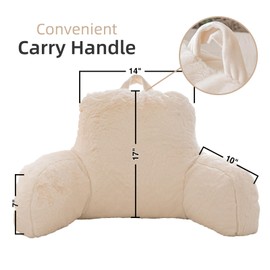 A Nice Night Faux Fur Reading Pillow Bed Wedge Large Adult Children Backrest with Arms Back Support for Sitting Up in Bed/Couch for Bedrest,Ivory