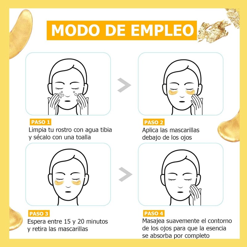 Parches para Ojos 24k Oro, 60 Pares Ojeras Patches Hidrogel