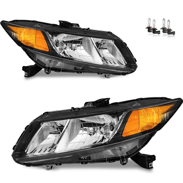 KarSpareHub Headlights Assembly W/Bulbs for 2012-2015 Honda Civic 4Dr Sedan,