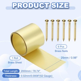 PATIKIL Metal Film Brass Foil Plate, 52 Gauge x 1" x 78" H62 Metal Foil Plate Copper Strip Brass Roll for DIY Crafts Electrical Repairs DIY Projects Grounding, Brassy(1" Width)