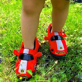 Kids Toddler Boys Red Car Slippers Winter Warm Anti-Slip Indoor Home Shoes (Red car, 9- 10 Toddler, numeric_9)