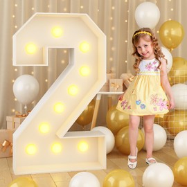 4ft Light Up Number 2 White Large Numbers with Lights Giant Mosaic Marquee Frame Letter for 2nd Birthday Party Decorations Pre-Cut Cardboard Thick Foam Board Sign Anniversary New Year Graduations