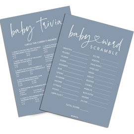 GardenCity Baby Shower Games - Baby Trivia & Baby Word Scramble Game, 50 Double-Sided Cards (Blue)