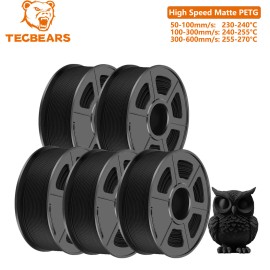 TECBEARS High Speed Matte PETG 600mm/s 3D Printer Filament 5KG Low Warping Black
