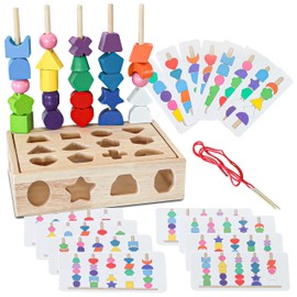 Montessori Toys Wooden Shape Sorting Color Matching Box Stacking Beads Sequencing Toy for Boys Girl Preschool Educational Learning Toys for Toddler Montessori toys Gift for 3 4 5 6 year old girls boys