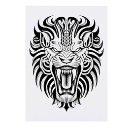 'Roaring Tribal Lion Portrait' Temporary Tattoo - Water Resistant, Skin-Safe, Non-Toxic Transfer (TO00085539)