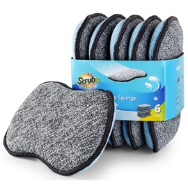 Multi-Purpose Scrub Sponges for Kitchen by Scrub- it - Non-Scratch Microfiber Sponge Along with Heavy Duty Scouring Power - Effortless Cleaning of Dishes, Pots and Pans All at Once(6 Pack, Large)