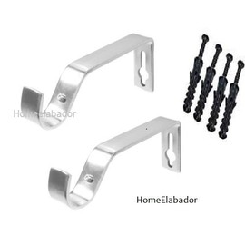 HomeElabador Curtain Pole Rod Bracket Pipe Holder 19mm Heavy Duty Drapery Ring Hook Sturdy Metal Alloy (Silver)