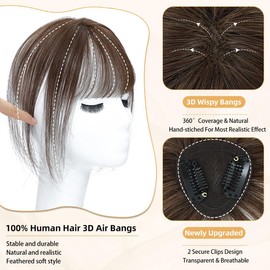 NAYOO Bangs Hair Clip -Brown Fake Bangs Clip in Bangs Human Hair 360° Cover Wipsy Bangs for Women, 2 Secure Clips in Full Fringe Hair Toppers for Women