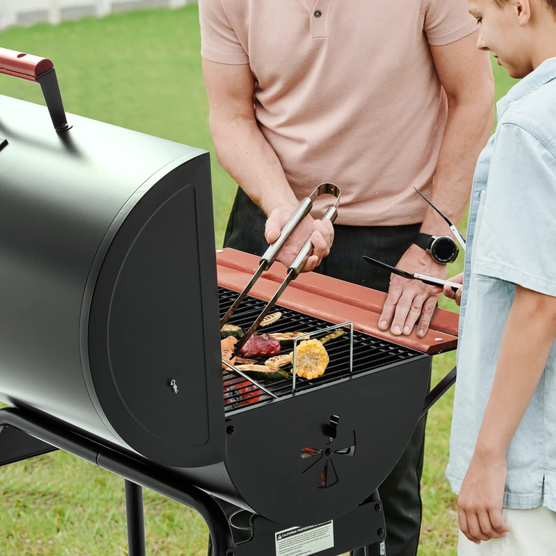 Royal Gourmet CC1830V 30 Barrel Charcoal Grill with Wood-Painted Side