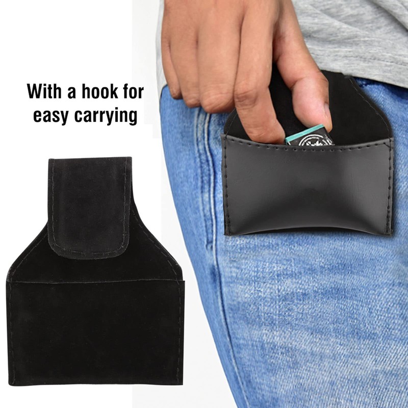 Billiard Chalk Holder Portable PU Bag Accessory Black, Hanging on