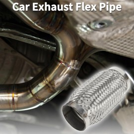 TUCKBOLD Car Exhaust Flex Pipe 2.59 Inch OD Flexible Braided Exhaust Tube | Universal Flexible Pipe Tubing Silver Tone 1 Pc