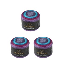 Cupcake Glitter Simli 3 x 150 g Knitting Wool 450 g Wool for Knitting and Crocheting Baby Wool Turkish Wool Colour Gradient Wool Glitter (3210 Purple Berry Turquoise)