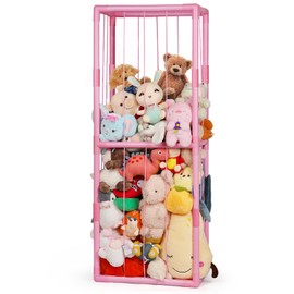 Ibnotuiy Stuffed Animal Zoo Storage Stuffed Animal Holder PVC Plush Storage Organizer Shelf with Elastic Band for Nursery Play Room Bedroom (Pink)