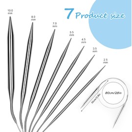 Circular Knitting Needles Set, 7 Pieces 40 cm Round Knitting Needles Set, Stainless Steel Circular Knitting Needles, Circular Knitting Needles Set Interchangeable, Knitting Needles for Socks, Hats and