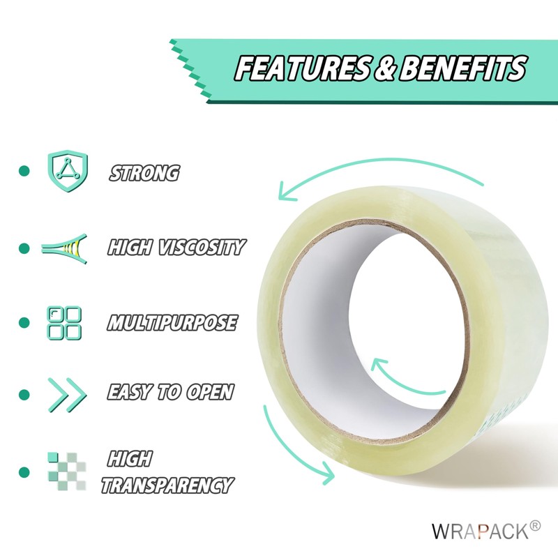 WRAPACK Clear Packing Tape Refills, Packaging Tape Roll for Moving,