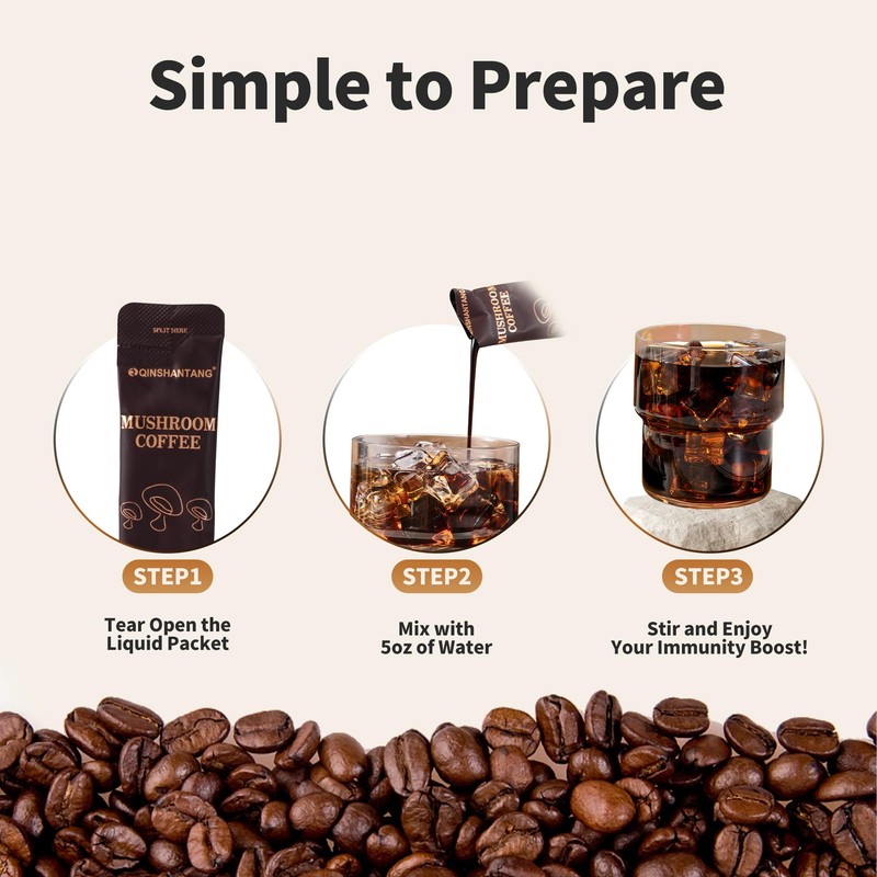 Cold Brew Mushroom Coffee, 15 Packets, Coffee Concentrate Liquid with