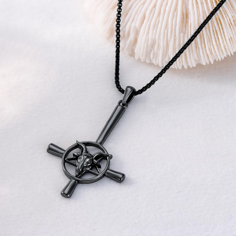 MEIDERBO Satan Baphomet Necklace 925 Sterling Silver Satanic Goat Head