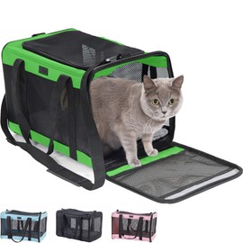 Gorilla Grip Airline Travel Cat Carrier Bag Up to 15 Lbs, Breathable Mesh Collapsible Pet Carriers for Medium Cats, Small Dogs, Puppies, Portable Kennel with Soft Washable Waterproof Pad, Light Green