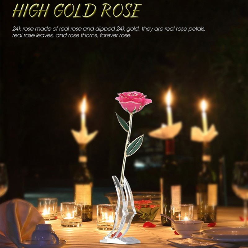 Long Stem Dipped 24k Gold Rose in Gift Box with