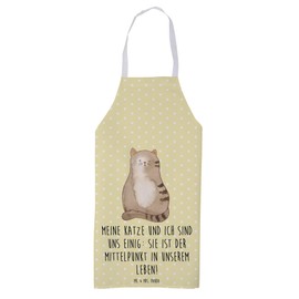 Mr. & Mrs. Panda Cooking Apron Cat Sitting - Gift, Rental, Baking Apron, Cat Holder, Cat Fan, Bib Apron, Cooking Aprons for Men, yellow