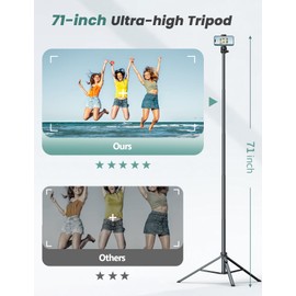 71''/180cm Phone Tripod & Selfie Stick, Portable Travel Stand for Video Recording, Travel Tripod for iPhone/Cell Phone with Detachable Remote, Compatible with Smartphones, DSLR