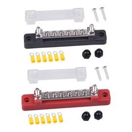 FONGKNOX Set of 12V to 48V 150A Busbar 6-Way 6 Terminals Red & Black Power Distribution Blocks with Terminal Studs and Cover Positive and Negative for Car Van RVs Trailers Trucks Boats Yacht DIYs