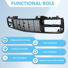 Perfit Liner Front Grille Grill Black Shell with Insert with Dual Headlight Holes Compatible with 1988-1993 GMC C/K 1500 2500 3500 Sierra Yukon Fits GM1200391 88960432