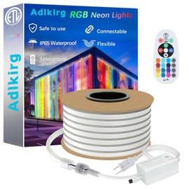 adlkirg 50FT RGB Neon Rope Lights with Remote,120V ETL Led Strip Lighting,Expandable Commercial Grade IP65 Waterproof Plug-in Led Rope Lights with Dimmable Power Adapter for Outdoor,Indoor Using